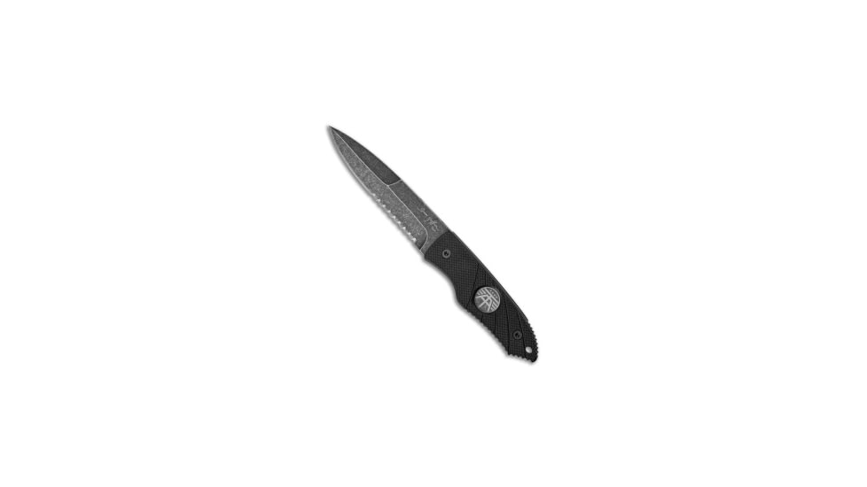 Hoffner Knives Hoffner Knives Hand Spear Fixed Blade Knife Black G-10 4.875" Stonewash Serr, Black, 440, adult, BHQ-38598