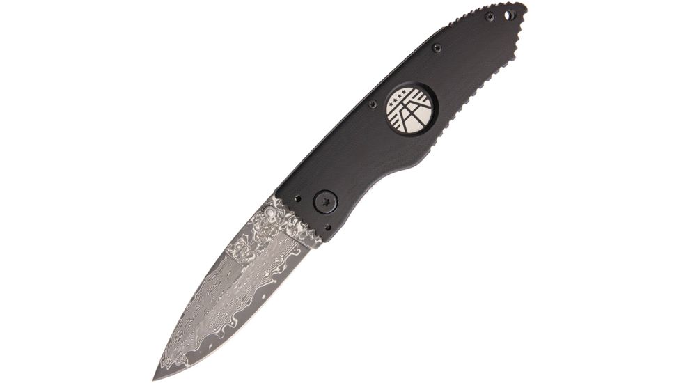 Hoffner Knives Linerlock Damascus Folding Knife,3.5in,Damascus Steel,Black,G10 Handle ATA12