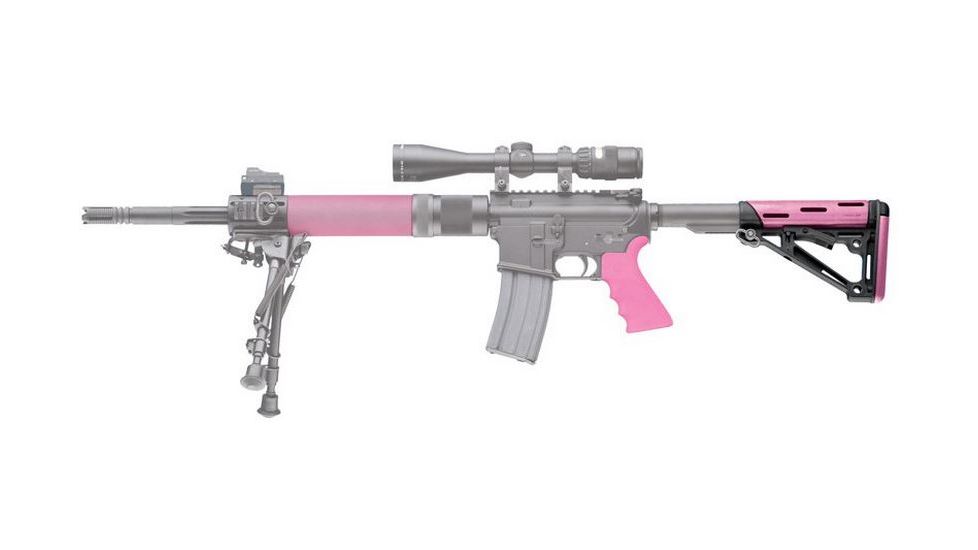 HOGUE AR15/M16 Kit, Finger Groove Beavertail Grip and OverMold Collapsible Buttstock, Fits Mil-Spec Buffer Tube, Pink Rubber 15756