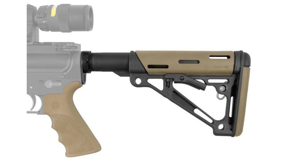 HOGUE AR15/M16 Kit, Finger Groove Beavertail Grip, Rifle Length Forend w/ Accessories and OverMold Collapsible Buttstock, Includes Mil-Spec Buffer Tube and Hardware, Flat Dark Earth 15378