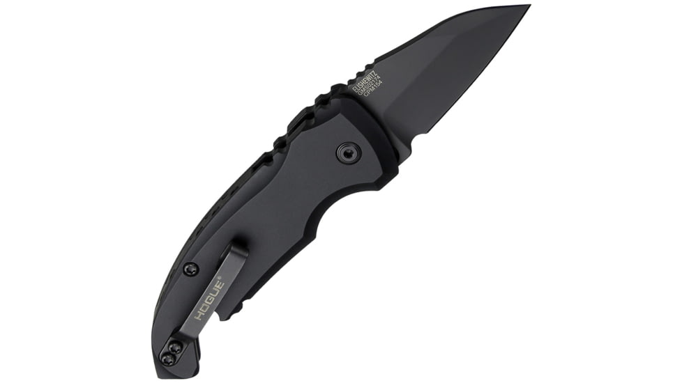 Hogue A01 MicroSwitch Automatic Folding Knives, 1.95in, CPM 154 Stainless Steel Black Cerakote, Wharncliffe Blade, Matte Black Aluminum Handle, 24146