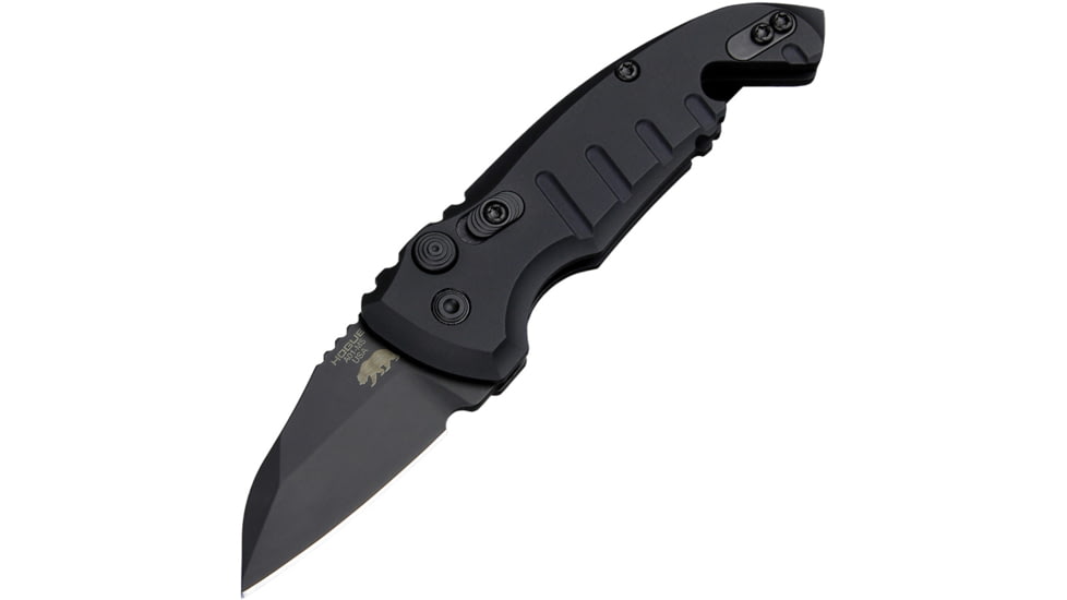 Hogue A01 MicroSwitch Automatic Folding Knives, 1.95in, CPM 154 Stainless Steel Black Cerakote, Wharncliffe Blade, Matte Black Aluminum Handle, 24146