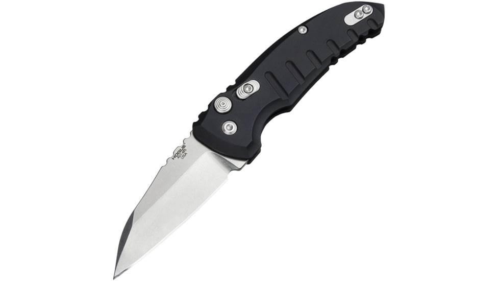 Hogue A01 MicroSwitch Automatic Folding Knives, 2.75 in, CPM 154 Stainless Steel Stone Tumbled, Wharncliffe Blade, Matte Black Aluminum Handle, HO24100