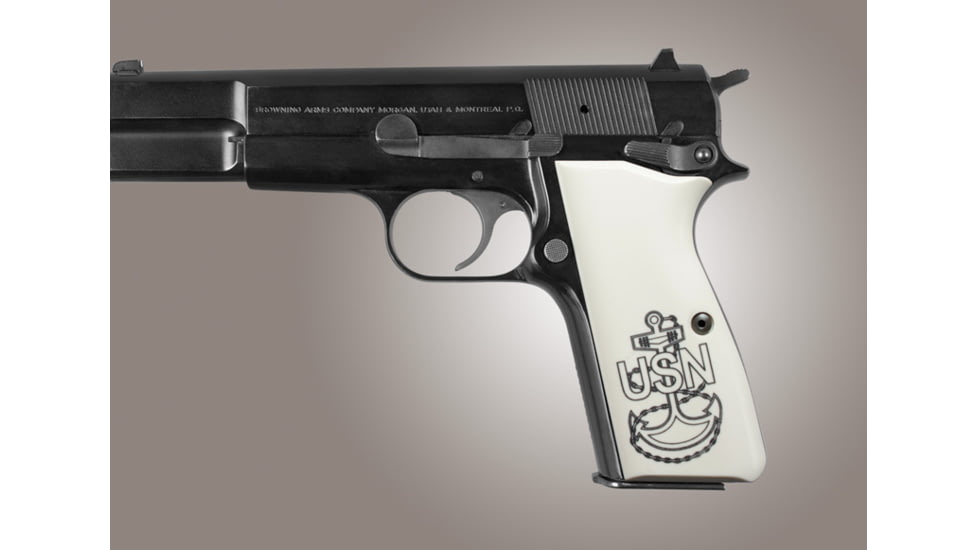 Hogue Browning Hi-Power Scrimshaw Ivory Polymer - Navy insignia 09028