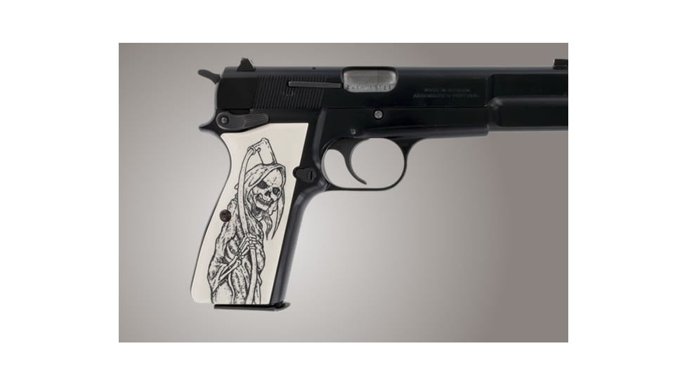 Hogue Browning Hi-Power Scrimshaw Ivory Polymer - Grim Reaper Full Body X2 09029