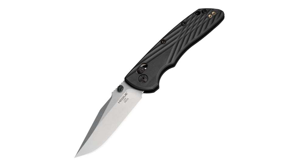 Hogue Deka Folding Knife, 3.25 in CPM MagnaCut Stainless Steel Clip Point Blade, Stone Tumbled, Black Glass Fiber Reinforced Polymer Handle, 24379