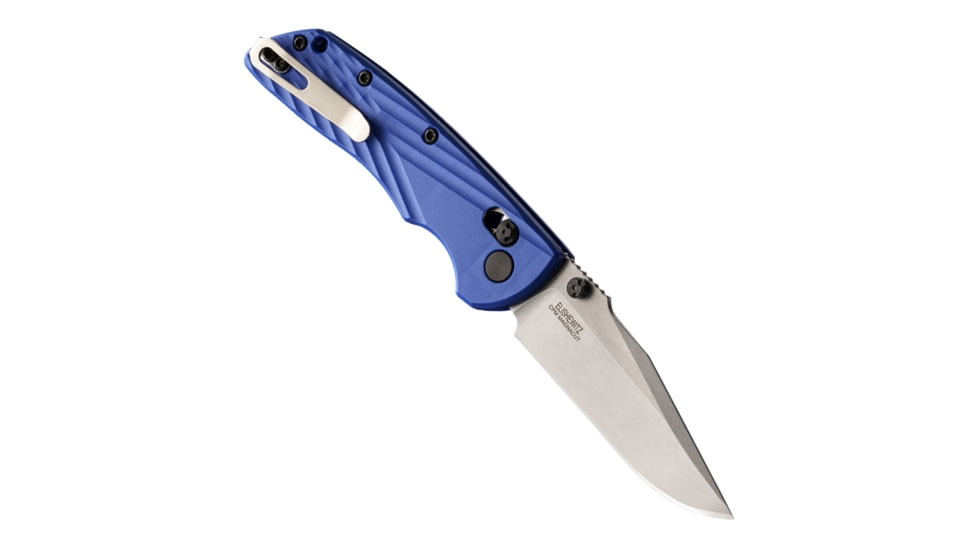 Hogue Deka Folding Knife, 3.25 in CPM MagnaCut Stainless Steel Clip Point Blade, Stone Tumbled, Blue Glass Fiber Reinforced Polymer Handle, 24373