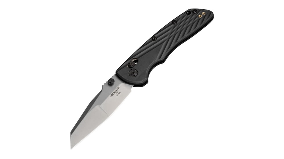Hogue Deka Folding Knife, 3.25 in CPM MagnaCut Stainless Steel Wharncliffe Blade, Stone Tumbled, Black Glass Fiber Reinforced Polymer Handle, 24369