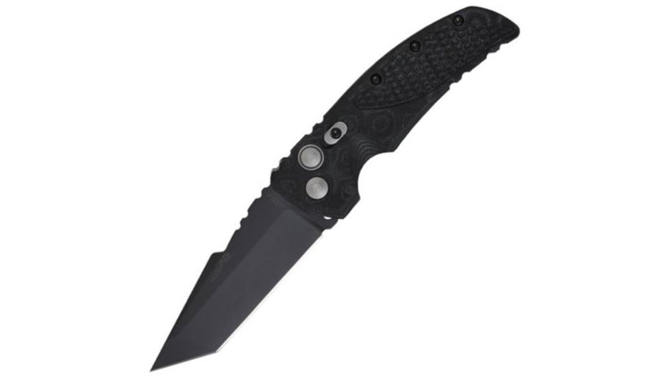 Hogue EX-A01 Automatic Tactical Folding Knife, 3.5in, 154CM Stainless Steel, Black Cerakote Tanto Blade, G-Mascus Black G10 Handle, 34129