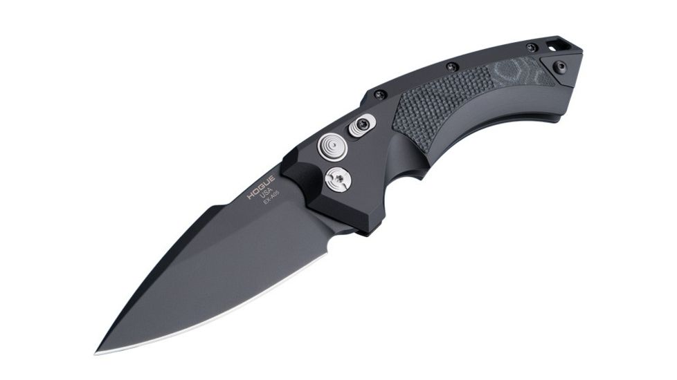 Hogue EX-A05 Automatic Folding Knife, 3.5in, CPM 154 Stainless Steel, Spear Point Blade, Black Cerakote, Matte Black Aluminum/G-Mascus Black Handle, 34539