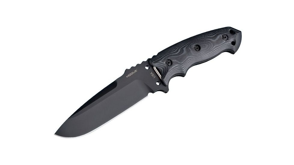 Hogue EX-F01 Fixed Blade Knife w/ 5.5in Drop Point Blade &amp; G-10 G-Mascus Black Handle