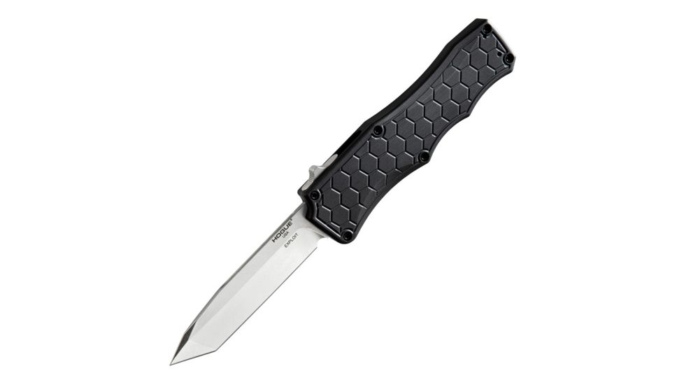 Hogue Exploit Automatic Folding Knife, 3.5in, CPM S30V Stainless Steel, Tanto Blade, Stone Tumbled, Matte Black Aluminum Handle, 34040