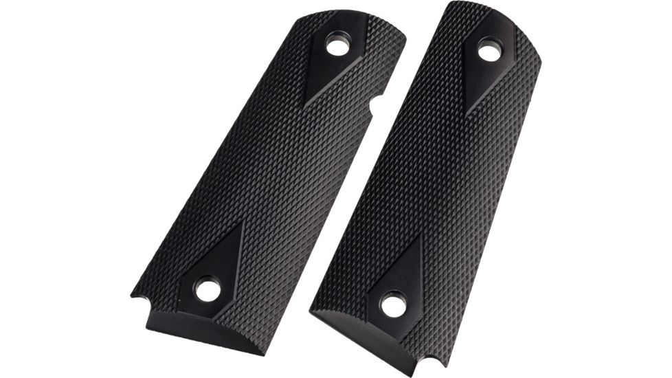 Hogue Govt Checkered Aluminum, Brushed, Gloss Black, Anodized 45176