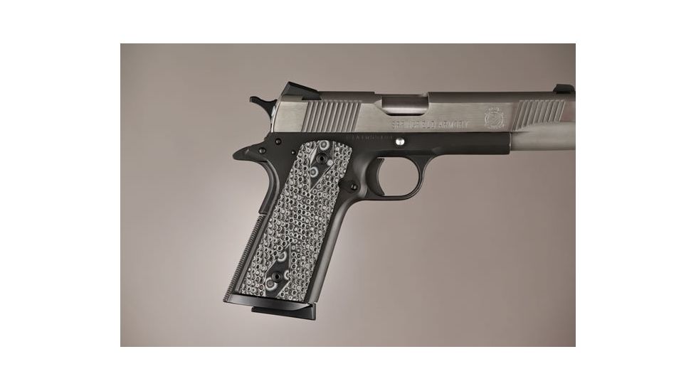 Hogue Govt. Model S&amp;A Mag Well Piranha Grip G-10 - G-Mascus Black/Gray 45127-BLKGRY