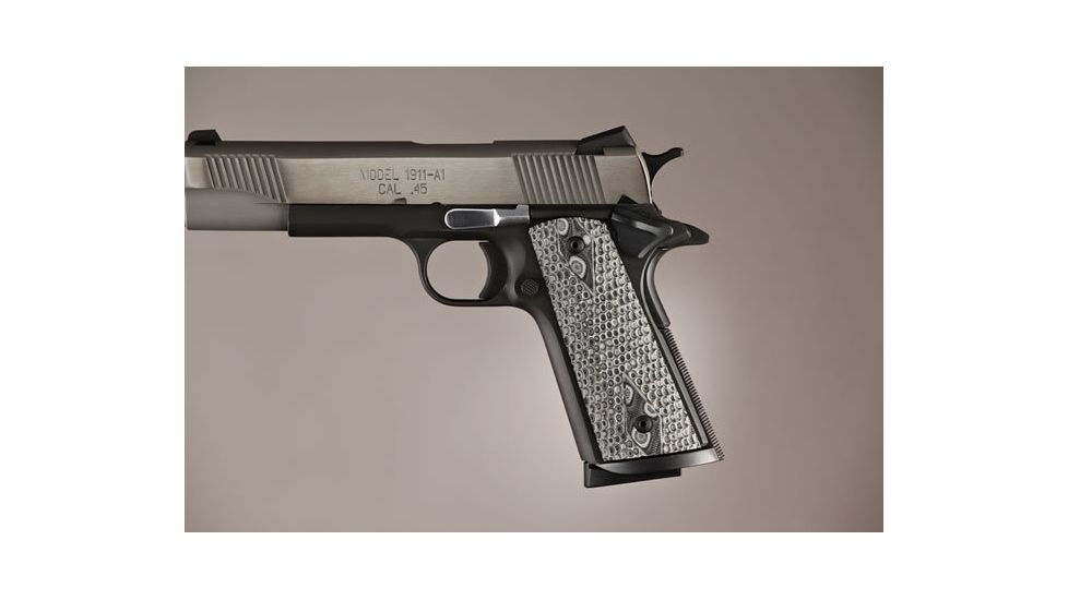 Hogue Govt. Model S&amp;A Mag Well Piranha Grip G-10 - G-Mascus Black/Gray 45127-BLKGRY