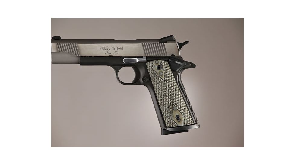 Hogue Govt. Model S&amp;A Mag Well Piranha Grip G-10 - G-Mascus Green 45128