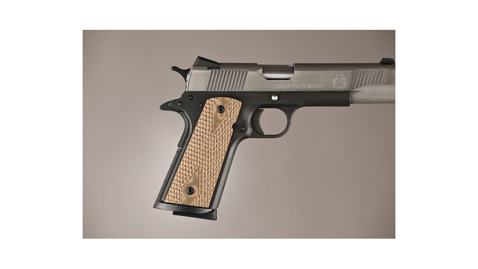 Hogue Govt. Model S&amp;A Mag Well Piranha Grip G-10 - G-Mascus Tan 45127-TAN