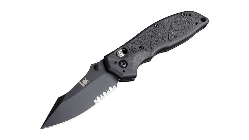 Hogue HK Exemplar 3.25in Pivot Lock Folder Clip Point Partially Serrated Blade, Black Finish, G10 Scales, Black 54150