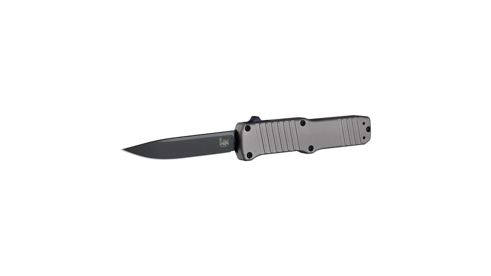 Hogue HK Hadron Automatic Folding Knife, 3.375in, 154CM Stainless, Clip Point Blade, Black PVD, Gray Anodized Aluminum Handle, 54012H