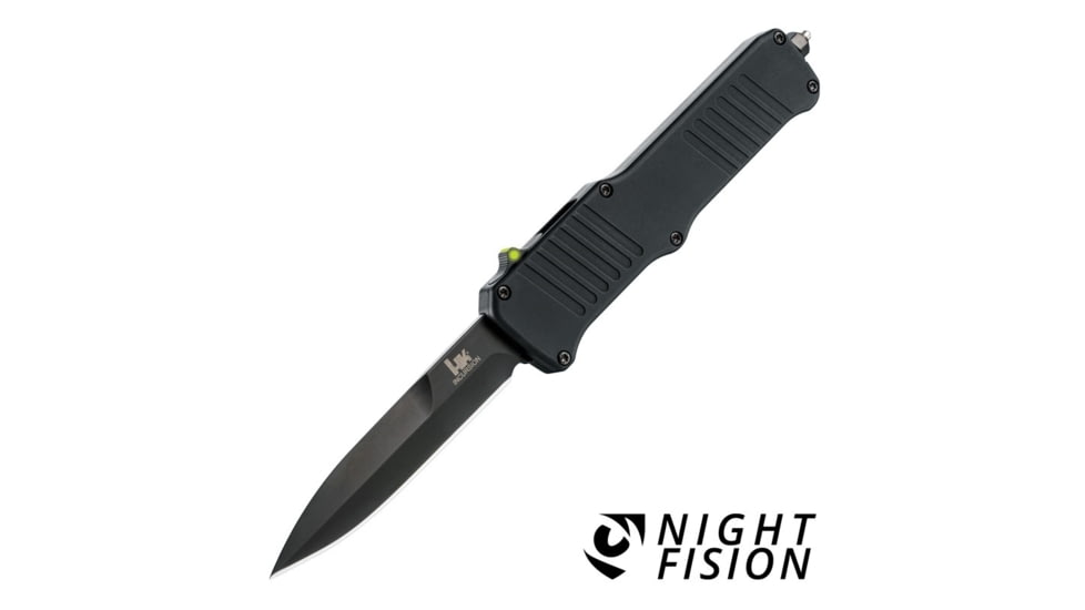 Hogue HK Incursion OTF Automatic Folding Knife, 3.9in, Bayonet Blade, Black Finish Aluminum Handle, 54095