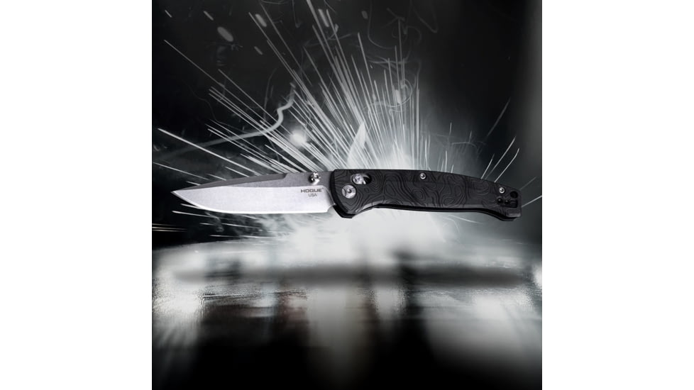 Hogue Mysto Folding Knife, 3.4in, CPM MagnaCut Stainless Steel, Drop Point, Richlite Black Diamond Handle, Metal, 24457H