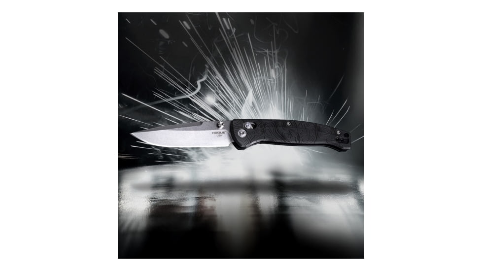 Hogue Mysto 3.4in ABLE Lock Folding Knife, CPM MagnaCut Stainless Steel, Drop Point Blade, Richlite Black Diamond/Metal Element Handle, 24457