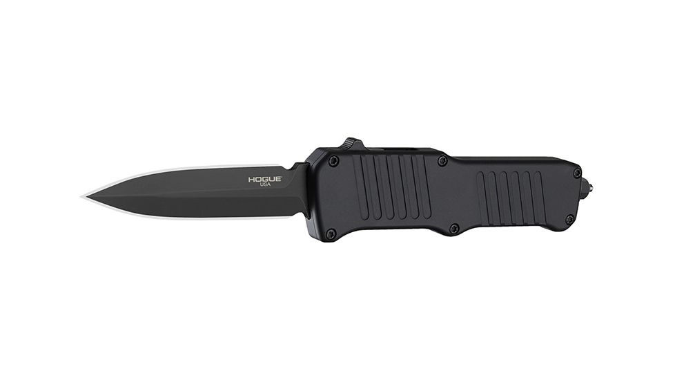 Hogue Mini Incursion Automatic Folding Knife, 3.1in, Double Edge Blade, Black Finish, Matte Black Handle, 54076-EXLKRL