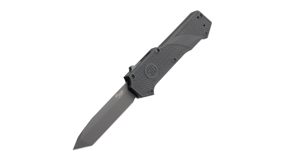 Hogue Sig Compound Tactical OTF Automatic Folding Knife, 3.5in, CPM S30V Stainless, Tanto Blade, Grey PVD, Solid Black G10 Handle, 36020