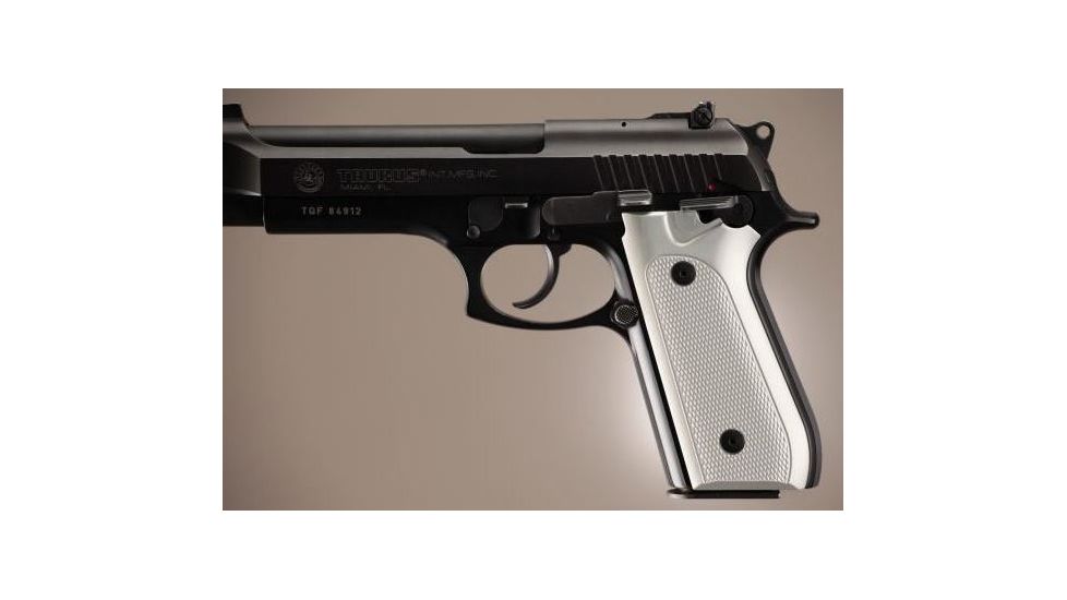 Hogue Taurus PT-99 PT-92 PT-100 PT-101 With Decocker Checkered Aluminum - Brushed Gloss Clear Anodized 99175