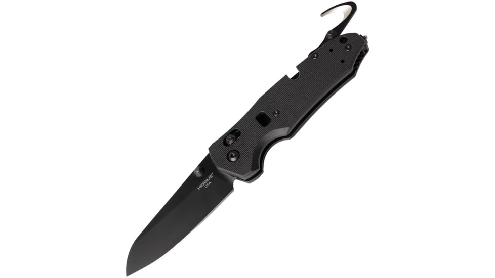 Hogue Trauma First Response Tool Folding Knife, 3.38in black Cerakote finish Bohler N690 stainless blade, Black G10 handle, 34779