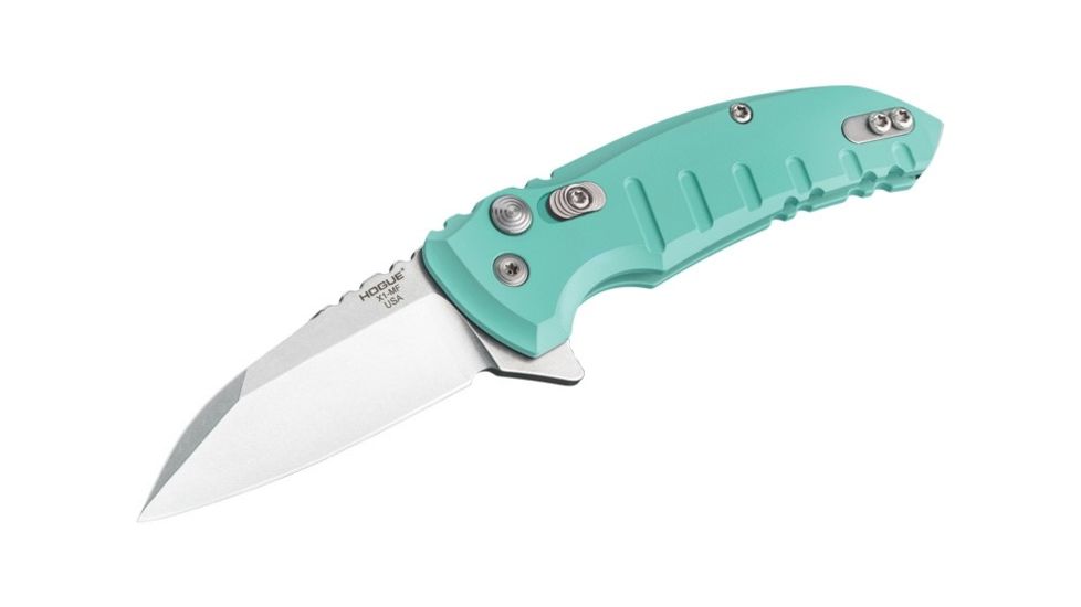 Hogue X1-Microflip 2.75in Folder Wharncliffe Blade, Tumble Finish, Alum Frame, Aquamarine 24163