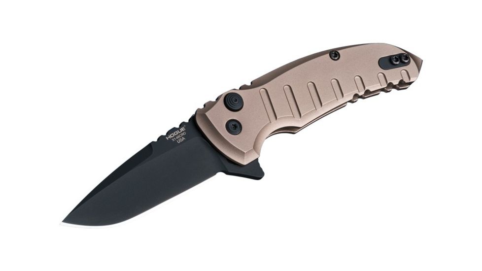 Hogue X1-Microflip Folding Knife, 2.75in Drop Point Blade, Black Finish Alum Frame, Matte Flat Dark Earth 24177