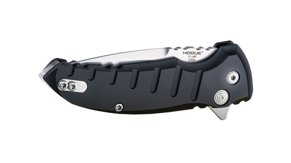 Hogue X1-Microflip Folding Knife, 2.75in Drop Point Blade, Tumble Finish Alum Frame, Matte Black 24170