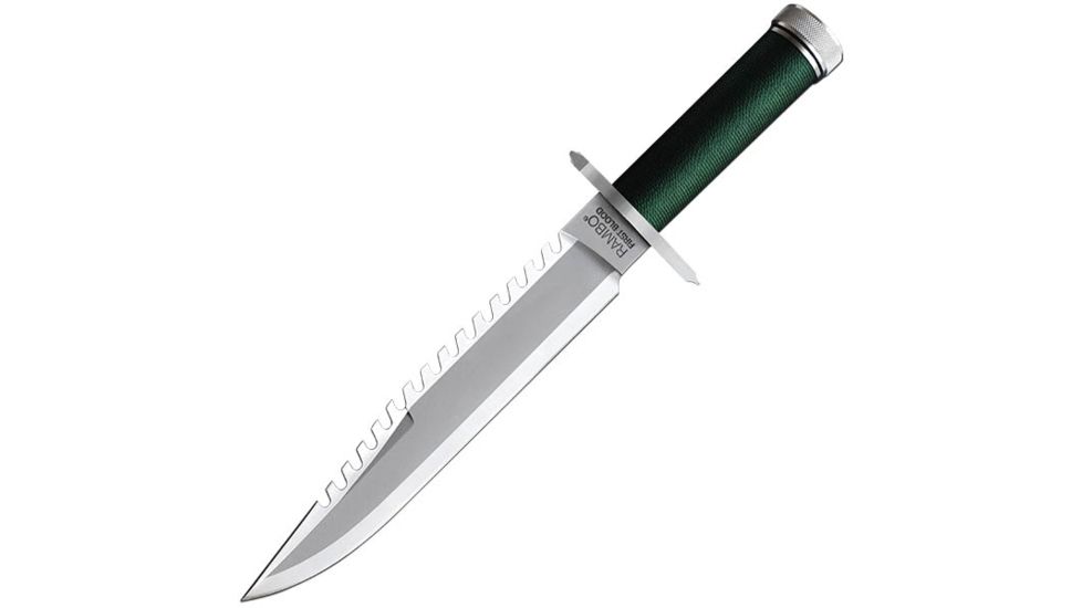 Hollywood Collectibles Rambo First Blood Bowie Fixed Blade Knife,14in,OD Green Cord Wrapped,Plain HC9292