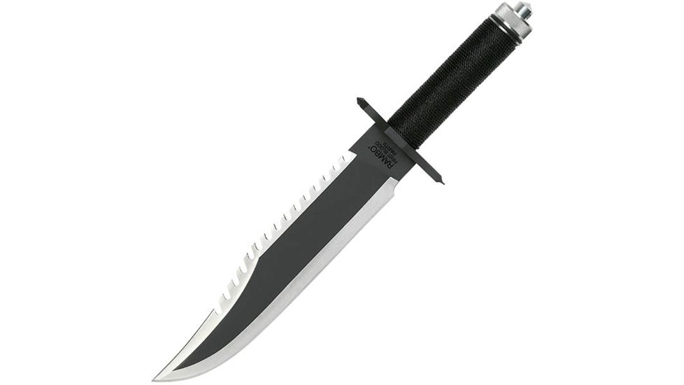 Hollywood Collectibles Rambo First Blood II Bowie Fixed Blade Knife,15.5in,Black Cord Wrapped,Plain HC9294