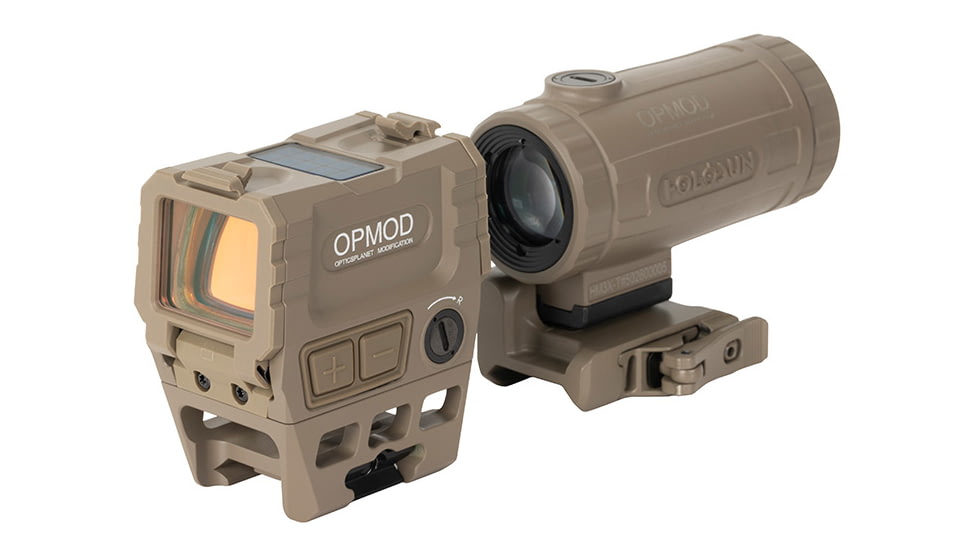 Holosun OPMOD AEMS Red Dot &amp; HM3XT Magnifier Combo, Green MRS, Flat Dark Earth, AEMS 221311&amp;HM3XT-FDE
