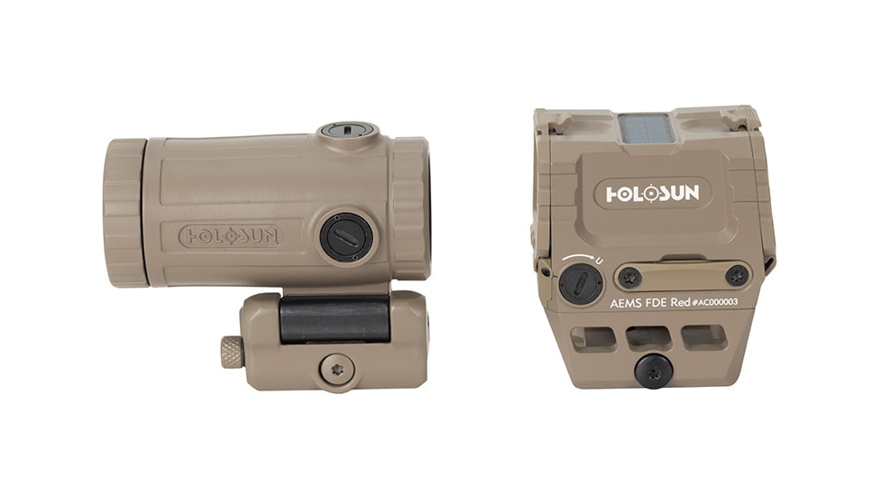 Holosun OPMOD AEMS Red Dot &amp; HM3XT Magnifier Combo, Red MRS, Flat Dark Earth, AEMS 211311&amp;HM3XT-FDE
