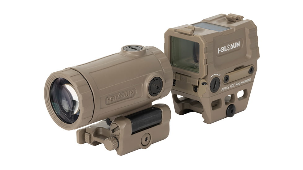 Holosun OPMOD AEMS Red Dot &amp; HM3XT Magnifier Combo, Red MRS, Flat Dark Earth, AEMS 211311&amp;HM3XT-FDE