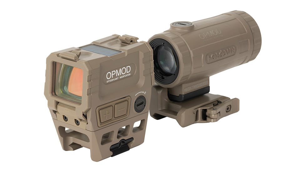 Holosun OPMOD AEMS Red Dot &amp; HM3XT Magnifier Combo, Red MRS, Flat Dark Earth, AEMS 211311&amp;HM3XT-FDE