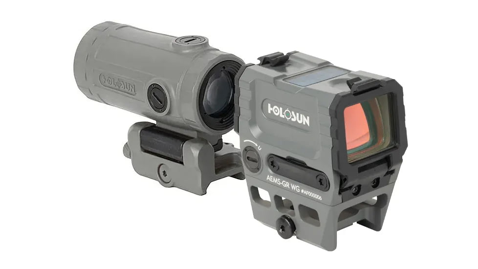 Holosun OPMOD AEMS Reflex Red Dot &amp; HM3XT Magnifier Combo, Red 2MOA Dot and 32MOA Circle, Circle-Dot, Wolf Gray, AEMS-RD WG+HM3XT WG