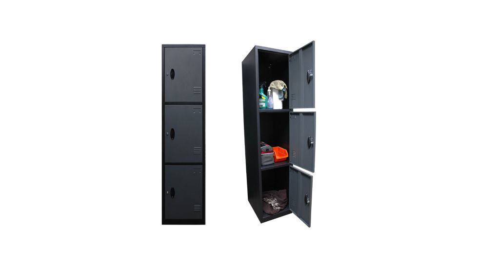 Homak 3 Tall Door Steel Locker, Gray/Black GS00700301