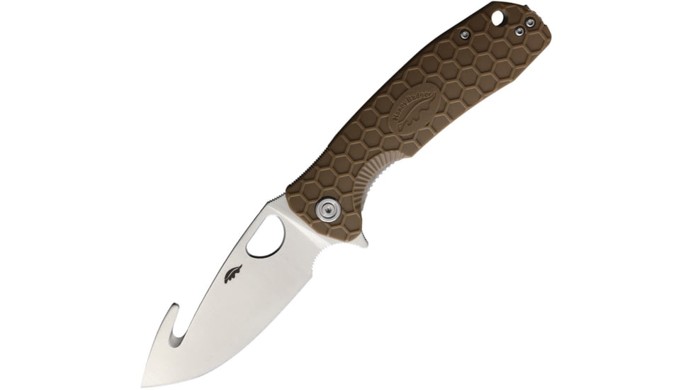 Honey Badger Knives Large Hook Linerlock Tan Folding Knife, HB1252
