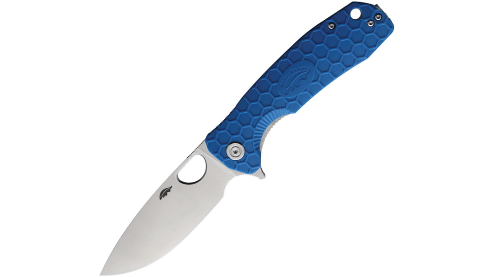 Honey Badger Knives Large Linerlock Folding Knife, 3.63 satin finish 8Cr13MoV stainless drop point b, Blue textured GRN handle, HB1004