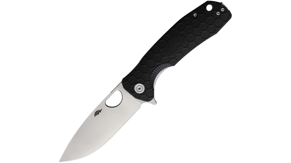Honey Badger Knives Large Linerlock Folding Knife, 3.63 satin finish D2 tool steel drop point blade, Black textured GRN handle, HB1008