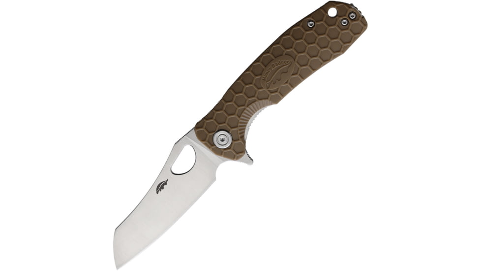 Honey Badger Knives Warncleaver Linerlock Folding Knife, 3.13 satin finish 8Cr13MoV stainless blade, Tan textured GRN handle, HB1039