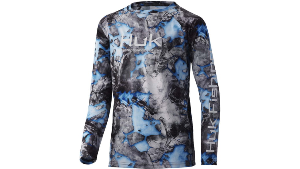 HUK Performance Fishing Mossy Oak Pursuit Fracture L/S Shirt - Kids, Mossy Oak Lightning, YXL, H7120063-991-YXL