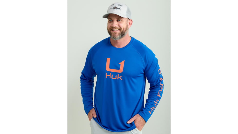 HUK Performance Fishing Icon Performance Crew Long Sleeve Shirt - Men's, Ocean Blue, Large, H1200573-460-L
