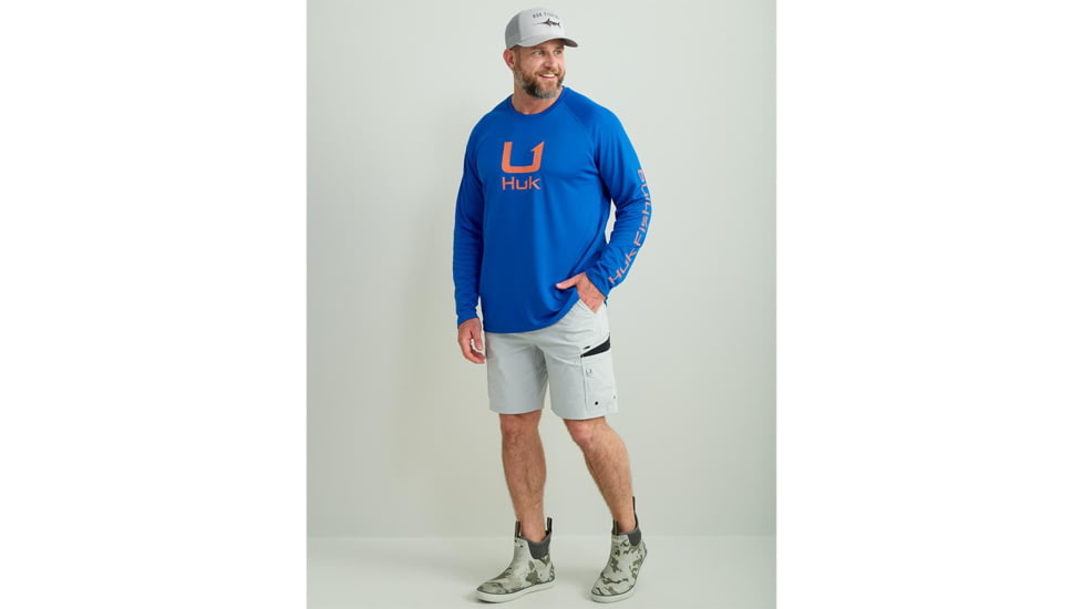 HUK Performance Fishing Icon Performance Crew Long Sleeve Shirt - Men's, Ocean Blue, 2XL, H1200573-460-XXL