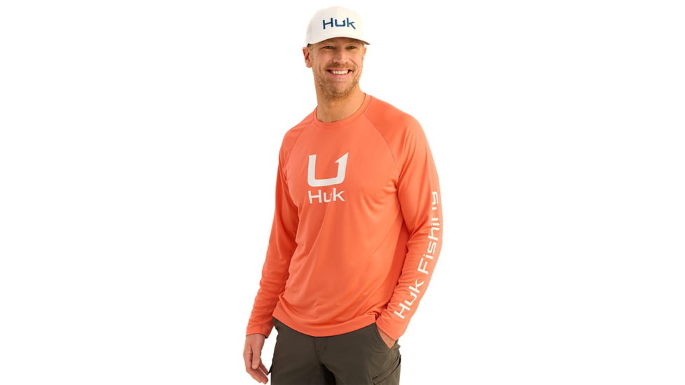 HUK Performance Fishing Icon Performance Crew Long Sleeve Shirt - Men's, Fresh Salmon, Large, H1200573-821-L