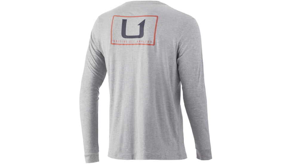 HUK Performance Fishing United L/S Pocket Tee - Mens, Heather Grey, Medium, H1000351-033-M